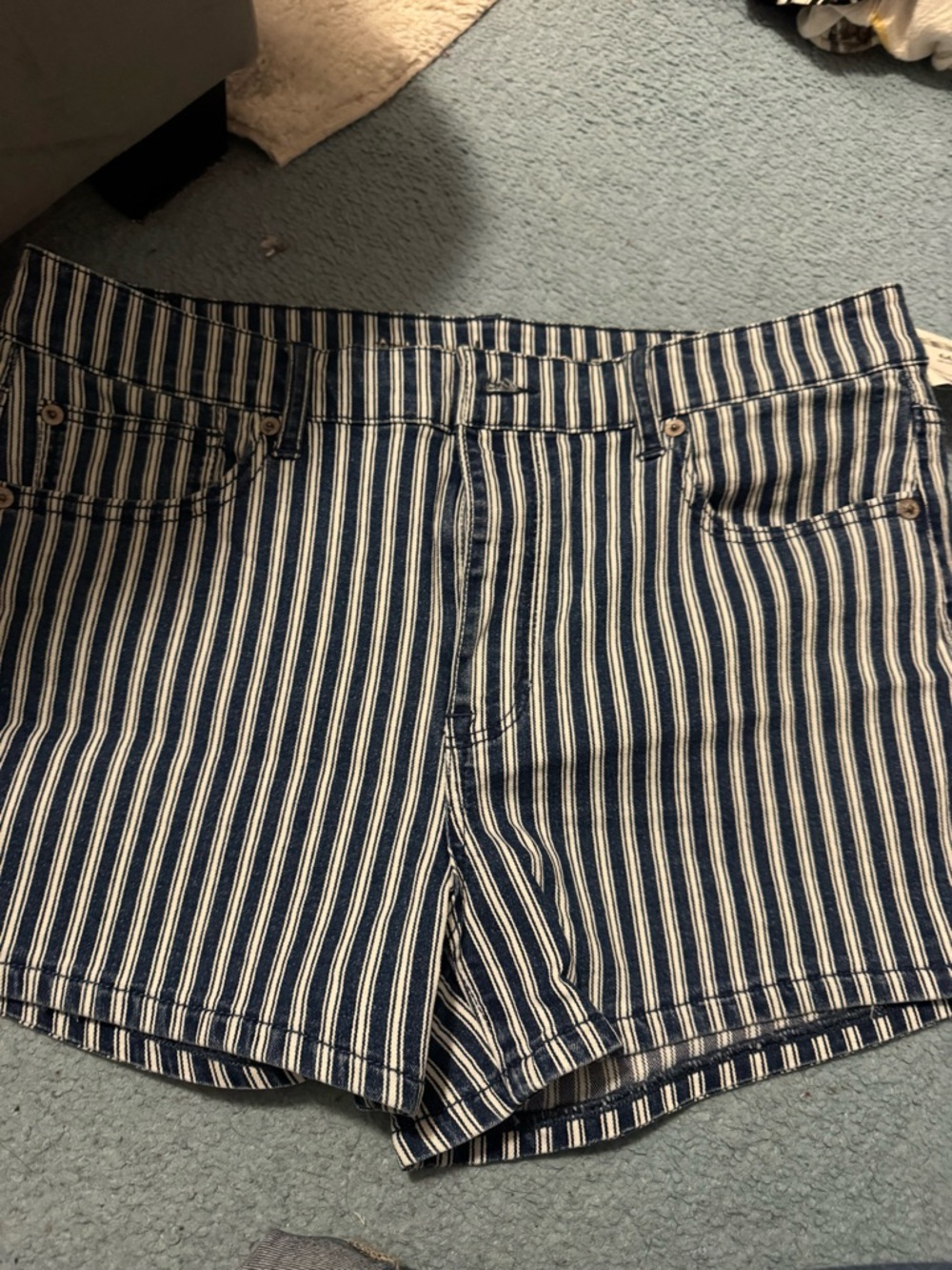 American Eagle Outfitters Navy and White Striped Jean Shorts